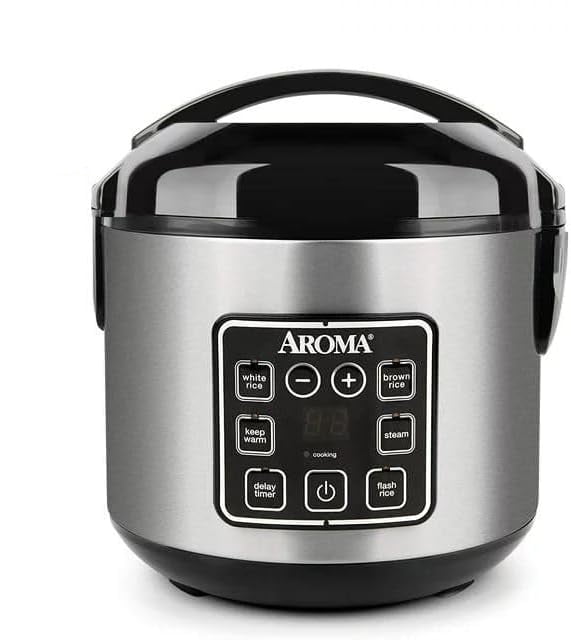 Restored Aroma 8-Cup (Cooked) Rice & Grain Cooker, Steamer, New Bonded Granite Coating (Refurbished)