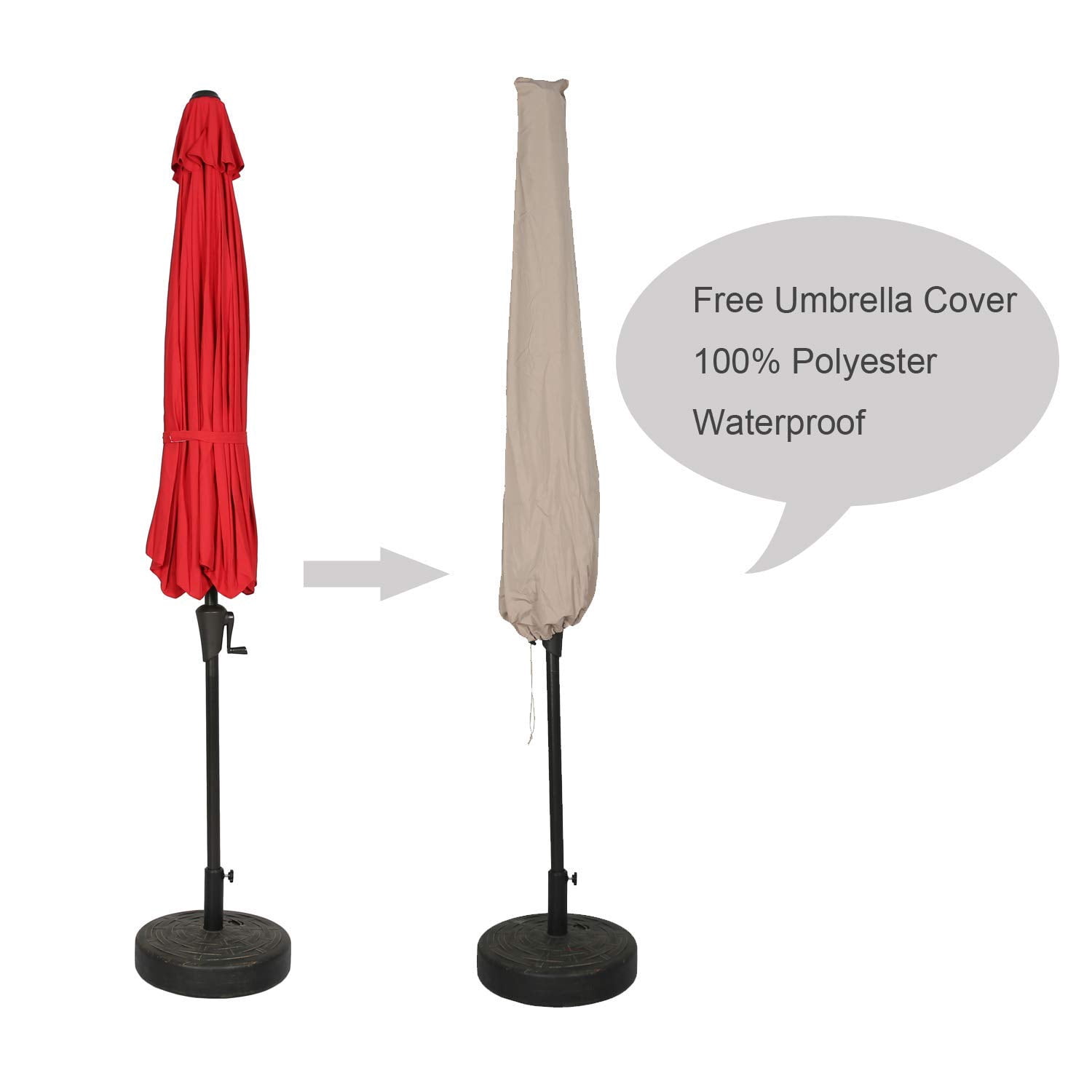 Ulax Furniture 9 Ft Outdoor Umbrella Patio Market Umbrella Aluminum with Push Button Tilt&Crank, Sunbrella Fabric, Umbrella Cover Included, Jockey Red