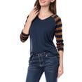 thumbnail image 2 of Allegra K Women's Striped Raglan Long Sleeve V Neck T-shirt, 2 of 6