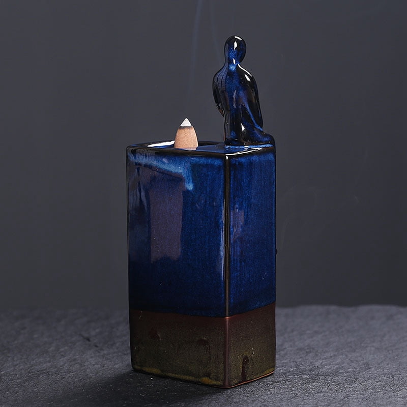 Statue Backflow Incense Holder Incense Burner Waterfall Aromatherapy Ornament Home Decor with Incense Cones and Incense Stick (Blue)