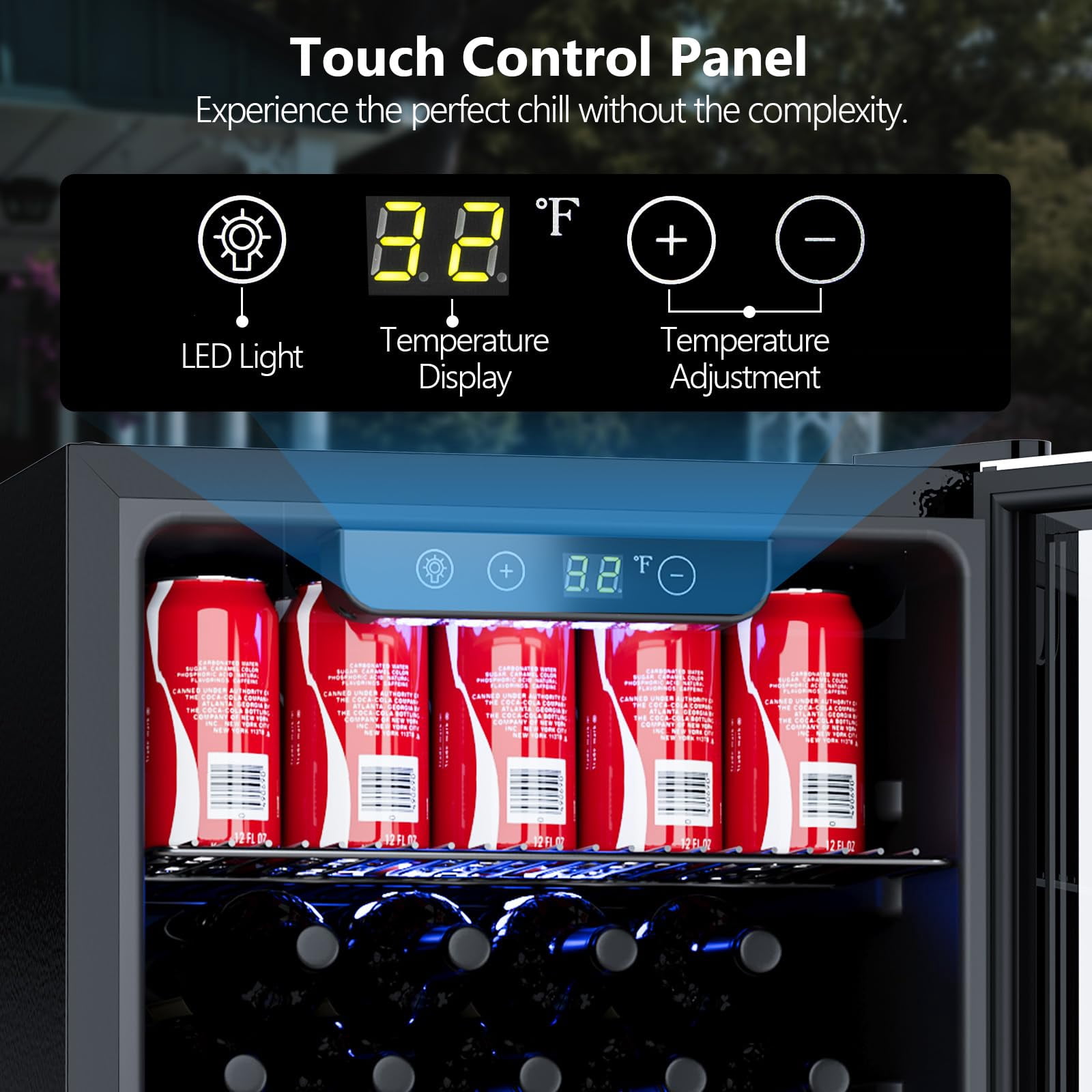 Auseo 130 Can Beverage Refrigerator, Mini Fridge with Glass Door and Digital Touch Screen, Adjustable Drink Cooler for Office/Kitchen/Bar