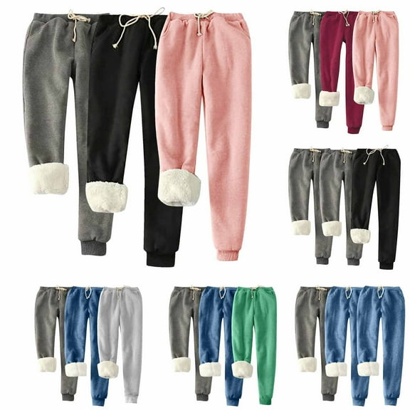 Bovxnpu Women's Warm Fleece Lined Sweatpants Jogger Fleece Pants Sweatpants Women Fleece Loose Pull On Casual Trousers Soft Comfy