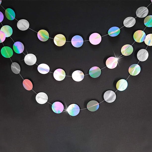 Xiao Hua Paquete de 5 adornos navideños holográficos láser, guirnaldas colgantes con forma de corazón, copos de nieve y estrellas arcoíris, decoraciones para fiestas 3D, redondas.