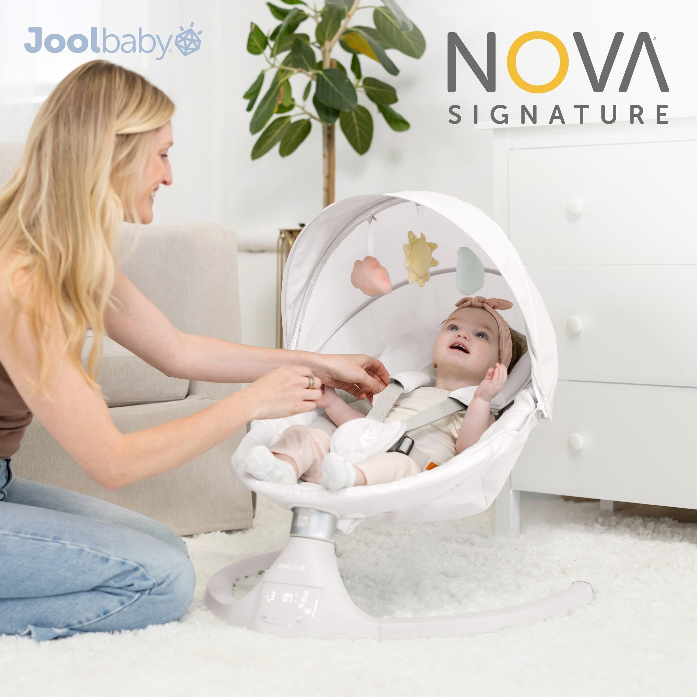 Jool Baby Nova Swing for Newborns - Electric Motorized Infant Swing, Bluetooth Music, 10 Preset Melodies, Remote (Updated Model, Stone)