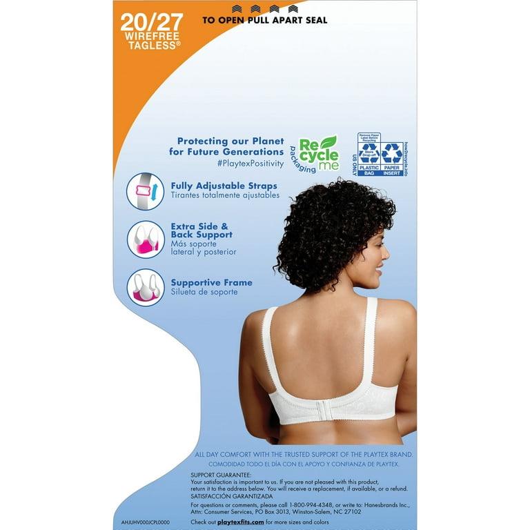 Playtex 18 Hour Sensational Support Wireless Full-Coverage Bra for Full  Figures White 44DD Women's