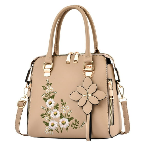 Fdrone Women Handbags Pockets Zipper Leather Crossbody Bags Fashion Embroidery Flower Handbag Crossbody Handle Shoulder Bag with Adjustable Shoulder Strap