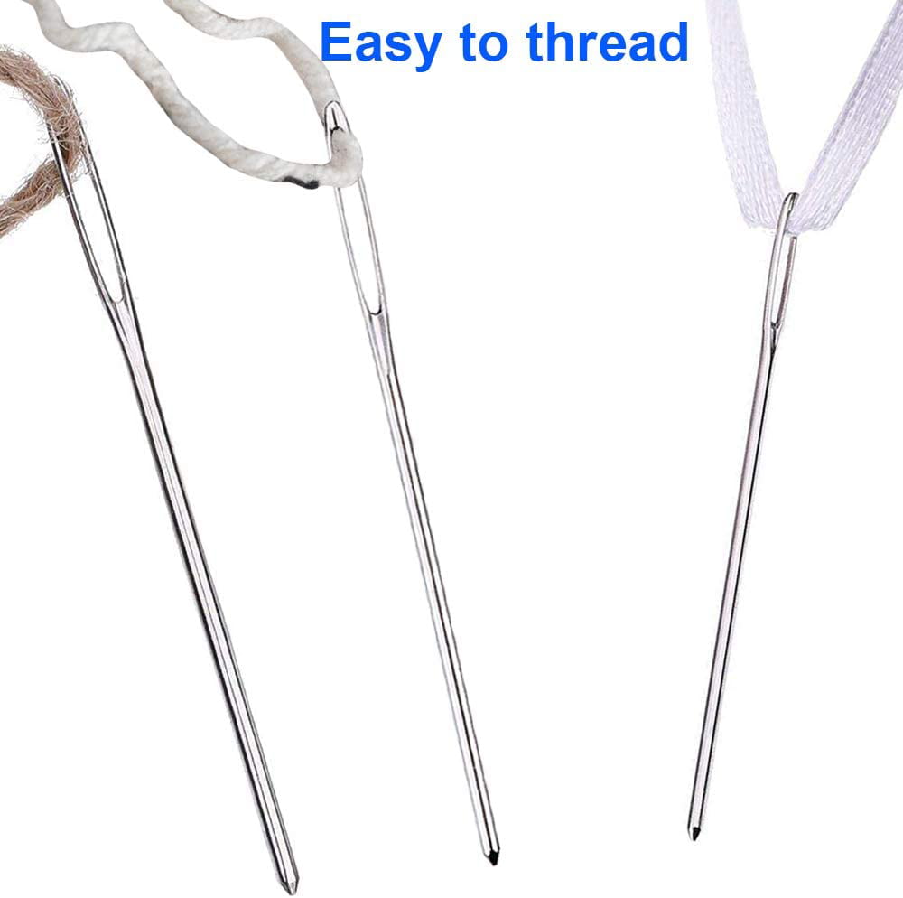 KUUQA 9 Pieces White Bottle Cap Steel Yarn Knitting Needles Sewing Needles Large-eye Blunt Needles （3 Different Size ）