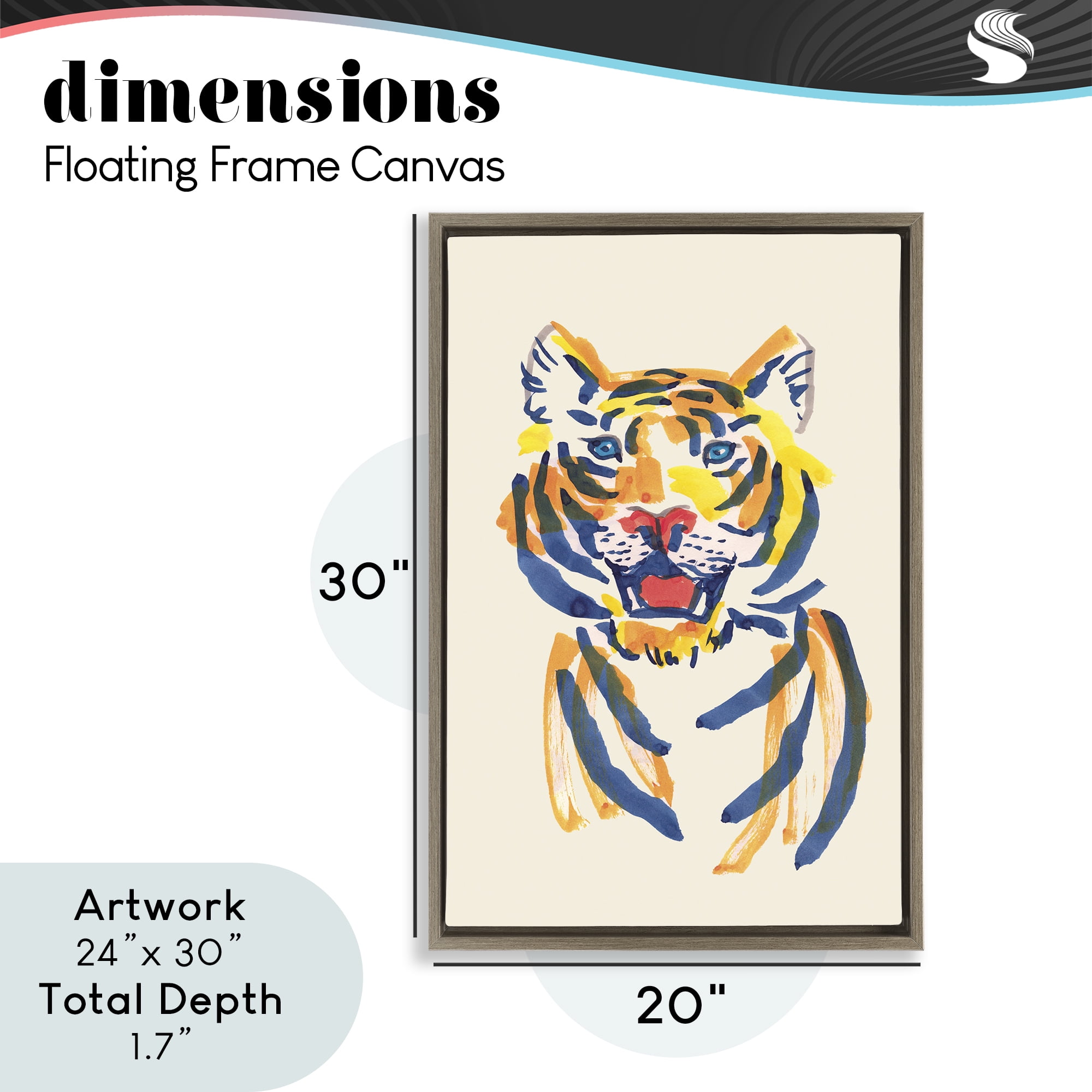 Tiger Roar Watercolor Brown Framed Floater Canvas Wall Art, design by Karolina Sato