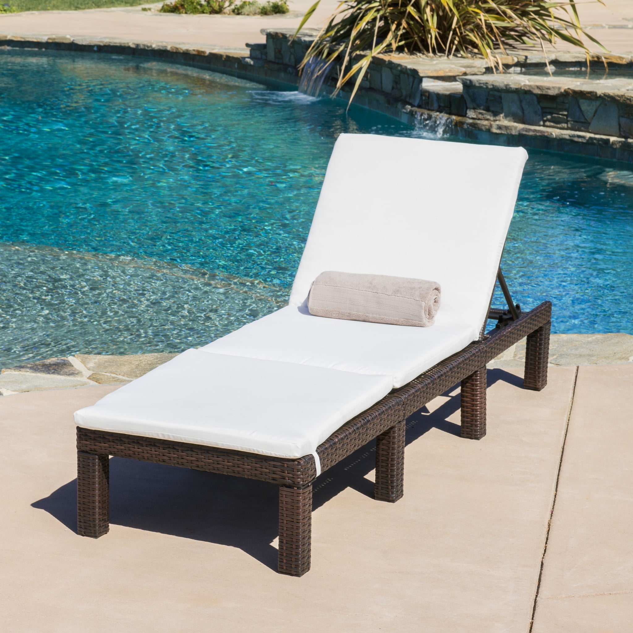 Aspen Outdoor Multibrown Wicker Adjustable Chaise Lounge Chair w Cushion by NFusion