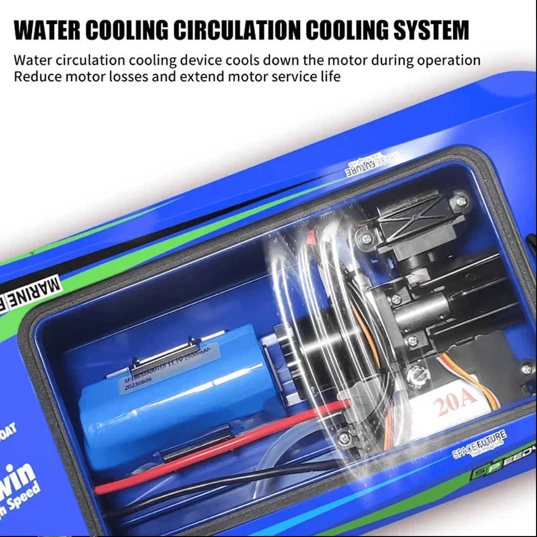 1/32 Scale RC Rescue Boat Model, High-Speed Water Rescue Vessel with Brushless Motor & Water Cooling, 2.4G RC Boats for Pools and Lakes, Blue