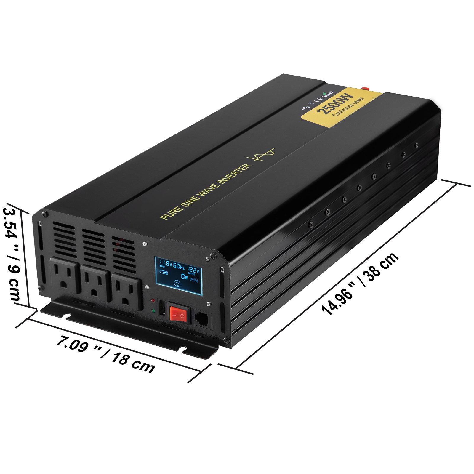 BENTISM Pure Sine Wave Inverter Power Inverter 2500W DC12V to AC120V Inverter LCD