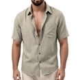 thumbnail image 3 of Bxsruta Men's V-Neck Casual Short Sleeve Button Down Shirt Lightweight Polyester Daily Wear with Chest Pocket, 3 of 8