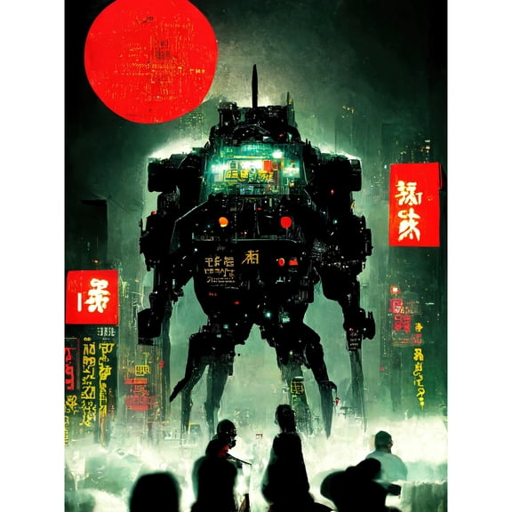 Rise Of Machines Mecha Japanese Style Illustration Sci-Fi Unframed Wall Art Print Poster Home Decor