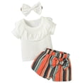 thumbnail image 2 of Toddler Kid Girl Clothes Stripe Short Sleeves Ruffle Tops + Bow Shorts 3Pcs Summer Outdoor Casual Girls Outfits, 2 of 5