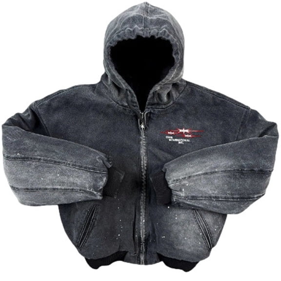 Silver Basic Vintage Hooded Sweatshirt With Y2K Zipper Design And Starry Print - Unisex Street Jacket Coat S,Black-1