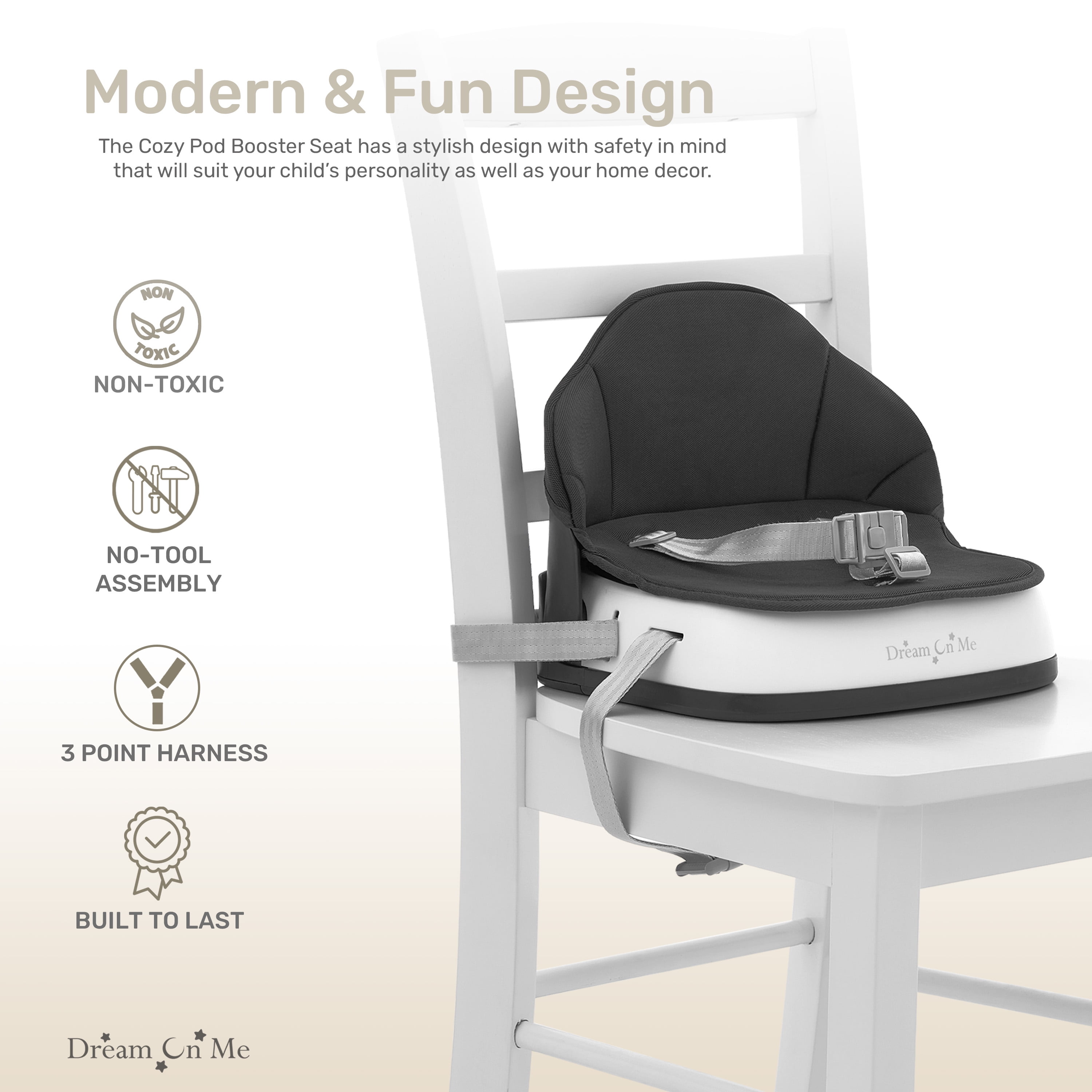 Dream On Me Cozy Pod Booster Seat with Removable Cover, Black