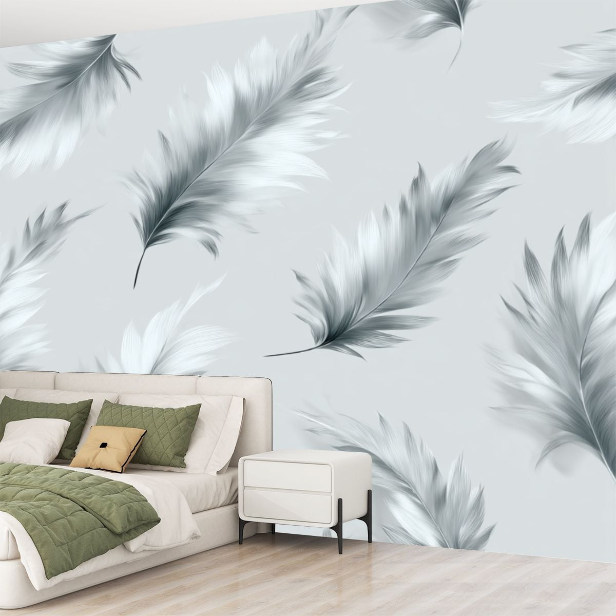 Peel and Stick Wallpaper Sussurro Grey Floating Feathers Light Gray Delicate Feather Texture Modern Art Wall Mural Decor Self Adhesive and Removable 69in x 98in