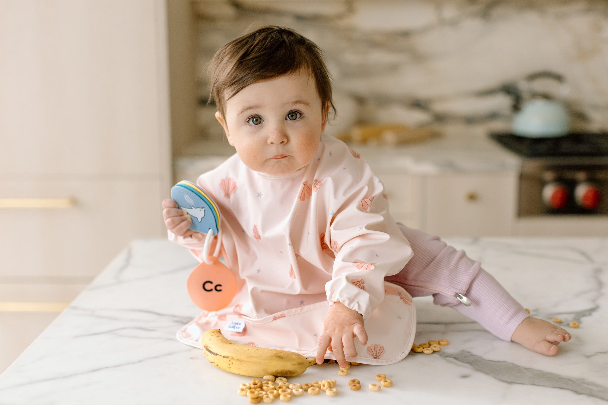 Loulou Lollipop Long Sleeve Waterproof Baby Bib, Seashells