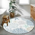 thumbnail image 4 of Blue Aqua Grey Coastal Large Area Rugs for Bedroom Living Room, Soft Non Slip Carpet Bedside Rug, Summer Beach Coral Shell Starfish Round Floor Cover Kitchen Accent Rug 4' for Dining Room/Office, 4 of 9