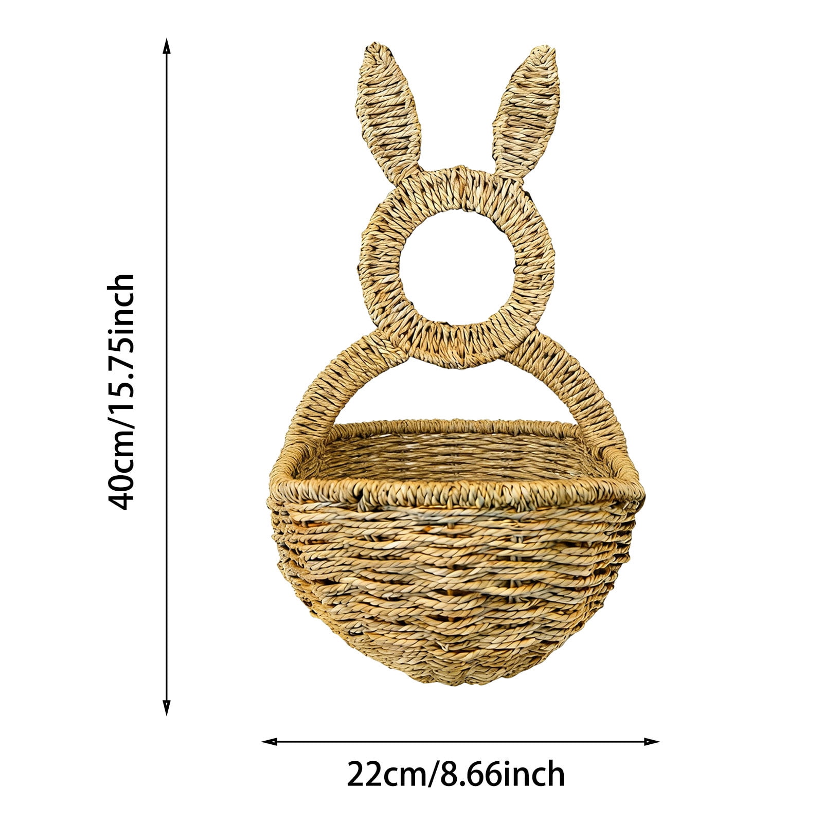 Hand Woven Wicker Bunny Wall Pocket & Planter - 15.75 Inch Easter Door Hanging Decor, Farmhouse Wall Basket for Flowers, Eggs, Spring Greenery, Easter Decoration