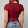 thumbnail image 7 of Women's Crew Neck Short Sleeve Fitted Shirts Basic Stretchy T-Shirt Summer Workout Casual Tops Wine M, 7 of 7