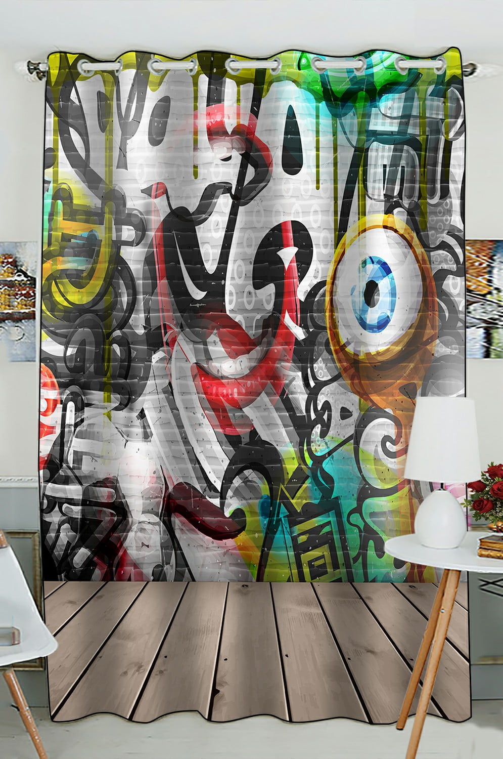 ECZJNT Graffiti On Wall Blackout Window Curtain Drapery Panels 52x84 inch one Piece