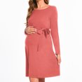 thumbnail image 4 of Bearsland Women’s Maternity Midi Dress Long Sleeve Casual Stretchy Pregnancy Dresses With Belt, 4 of 5