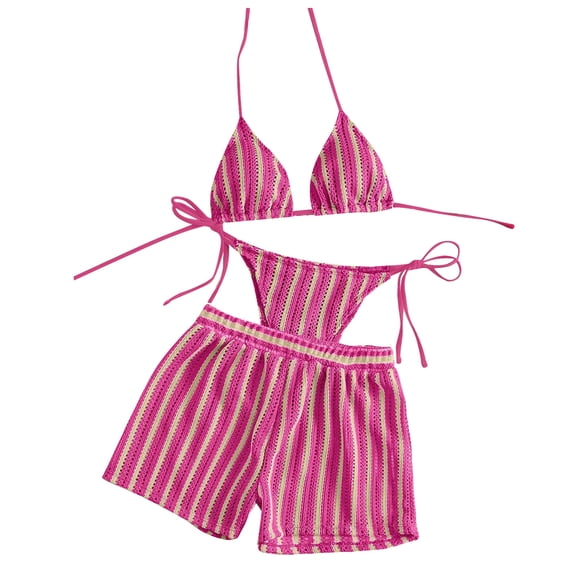 Goodtrade8 Bikini Swimsuits for Women Two Piece Halter Swim Spaghetti Straps Holiday Solid Color Womens Bathing Tops
