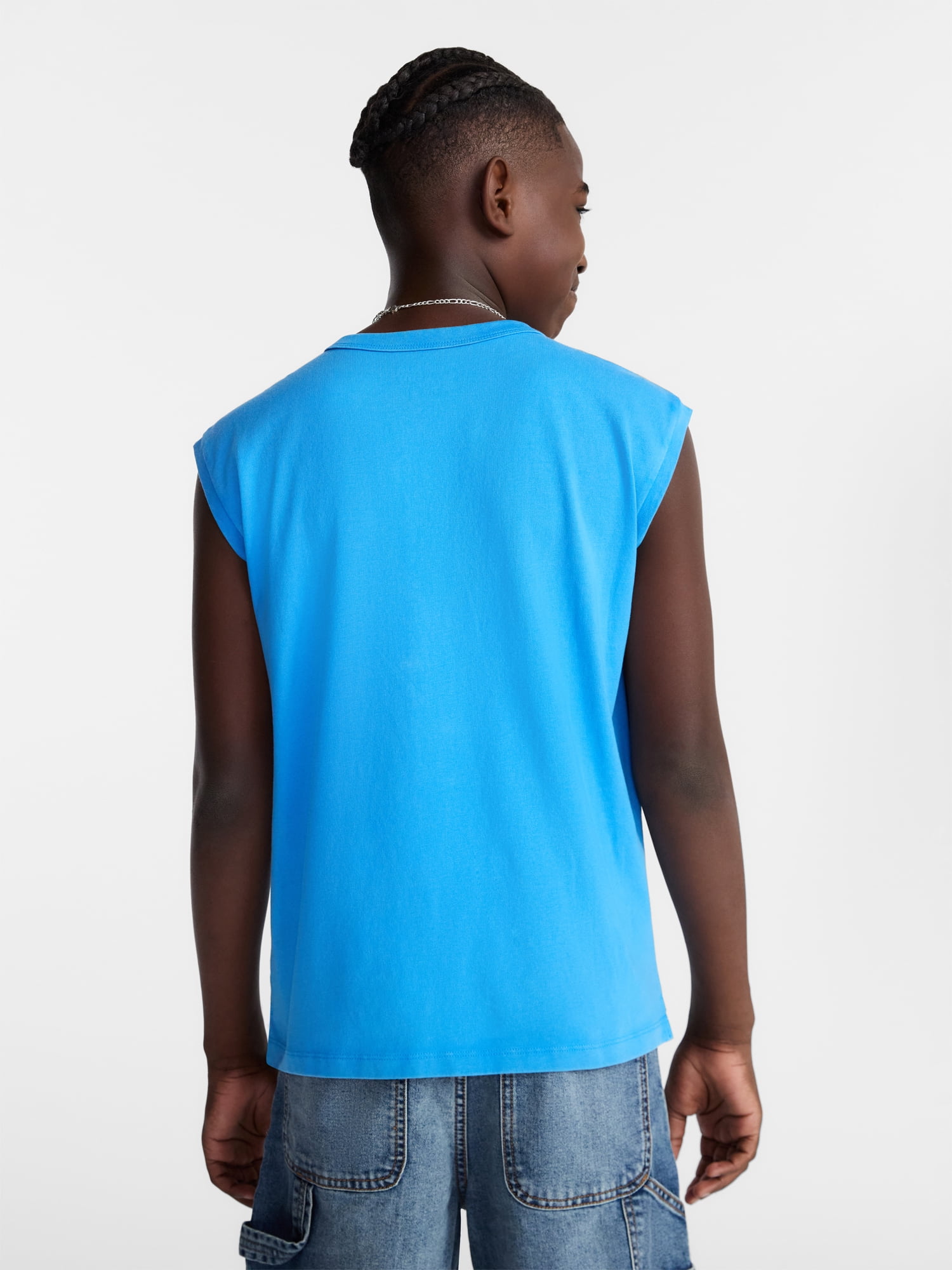 Weekend Academy Boys Oversized Cotton Tank Top with Pocket, Sizes 4-18