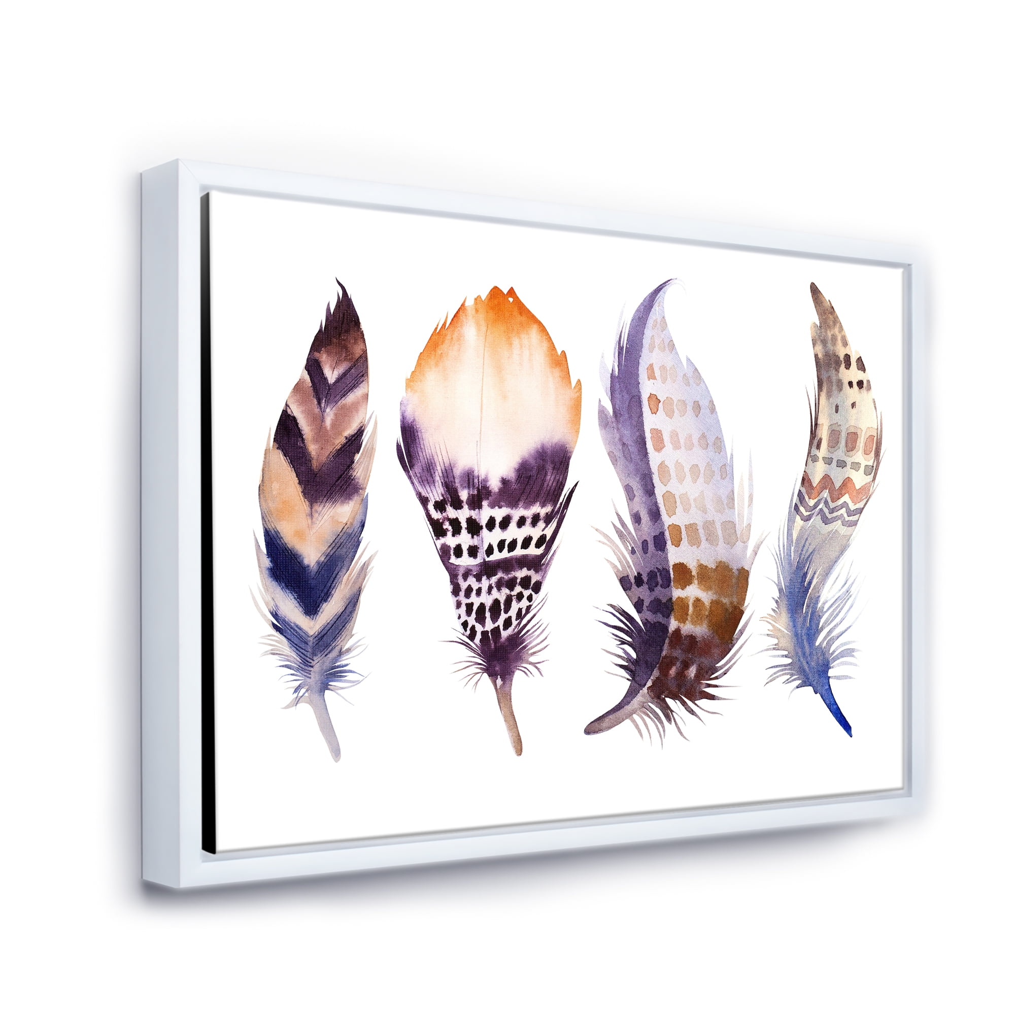 Designart 'Purple Boho Art Feathers' Bohemian & Eclectic Framed Canvas Wall Art Print