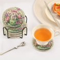thumbnail image 5 of Haosy Set of 6 Drink Woven Coaster with Holder Heat Resistant Non-Slip Bar Coasters 4 Inches Rabbit in Teacup Butterfly Flower, 5 of 7