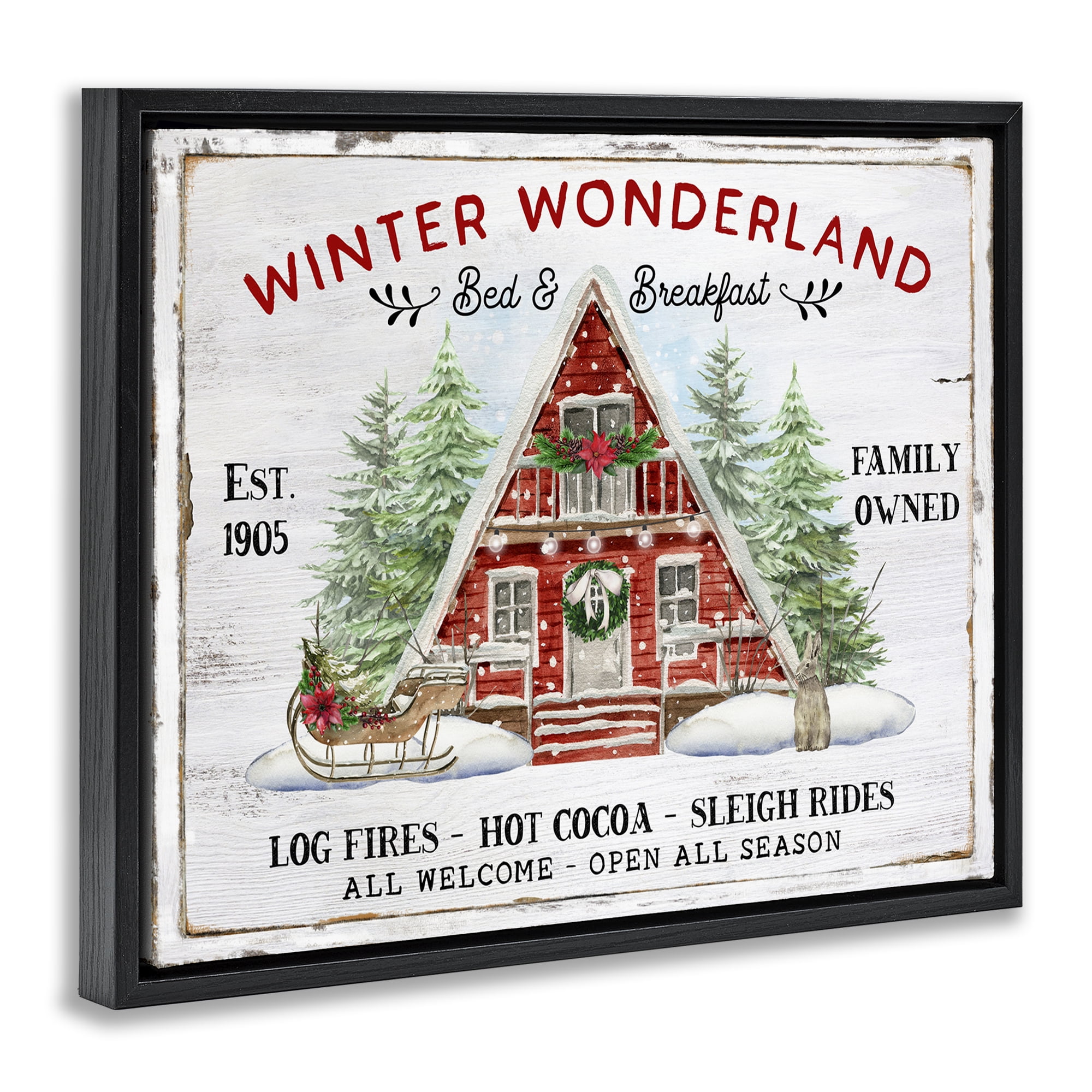 Stupell Industries Wonderland Christmas Cabin Holiday Painting Black Floater Framed Canvas Art Prints Wall Art, 31 x 25