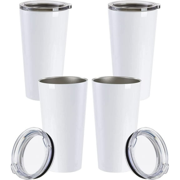 Craft Express 16 OZ Sublimation Tumblers Blanks Glossy White-Stainless Steel Coffee Tumblers Cups Mugs Perfect for Sublimation Oven Crafting-Set of 4