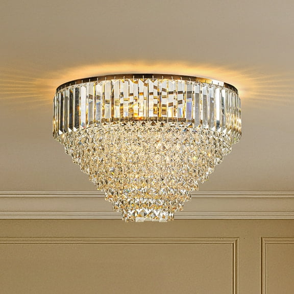 5 Lights 20" Modern Glam Antique Gold Crystal Tiered Flush Mount Luxury Ceiling Light  For Dining Room & Bedroom  & Entryway