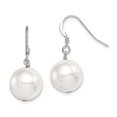 thumbnail image 1 of 925 Sterling Silver White 12 13mm Round Shell Pearl Dangle Earrings Drop Natural Stone, 1 of 6