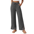 thumbnail image 3 of Wide Leg Pants for Women Ihhxva High Waisted Elastic Waist Cooling Solid Color Adjustable with Pockets Summer Lounge Work Casual Trousers S-3XL, 3 of 8