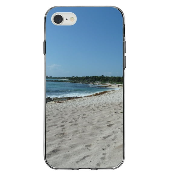 DistinctInk Clear Shockproof Hybrid Case for iPhone 7 8 SE (2020 Model) 4.7" Screen TPU Bumper Acrylic Back Tempered Glass Screen Protector - Beach Scene Akumal Mexico