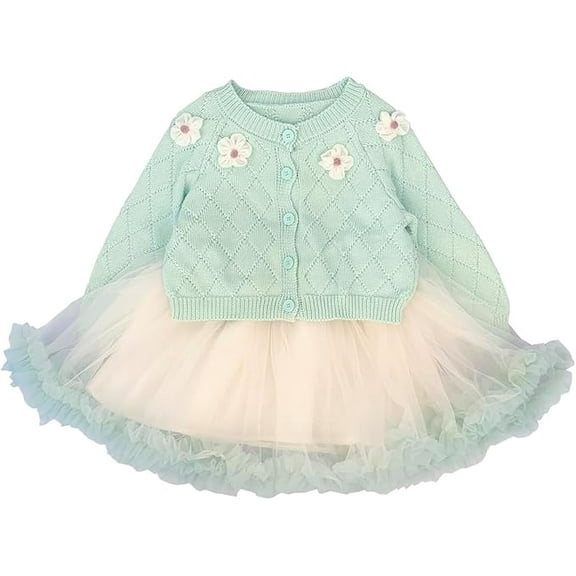 Peacolate 2-6T Spring Autumn Little Girls 2pcs Clothing Set Dress and Knit Cardigan,Green,2Years