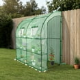 thumbnail image 2 of Aoodor 7x3x7 FT Lean to Greenhouse for Outdoors, Portable Walk-in Greenhouse with Shelves, Steel Frame with PE Cover, Anchor and Ropes, Green, 2 of 6