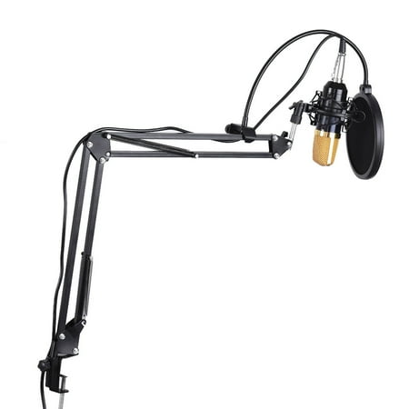 - Professional Broadcasting Studio Recording Condenser Microphone Mic Kit with Shock Mount Adjustable Suspension Scissor Arm Stand Mounting Clamp Pop Filter