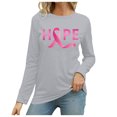 thumbnail image 1 of MKLEKYY Hauts Ajustés pour Femmes T-Shirt à Manches Longues Imprimé Mois de la Prévention du Cancer Col Rond Décontracté pour Femmes, 1 of 3