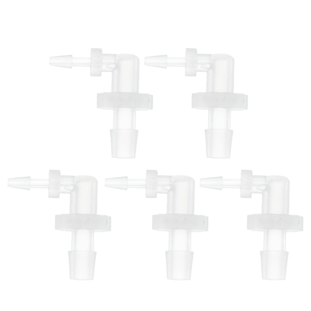 Accesorio de barbado de manguera de plástico Unique Bargains de 1/16" a 3/16" Codo en L de 90 grados Acuario PP Transparente 5 Pcs