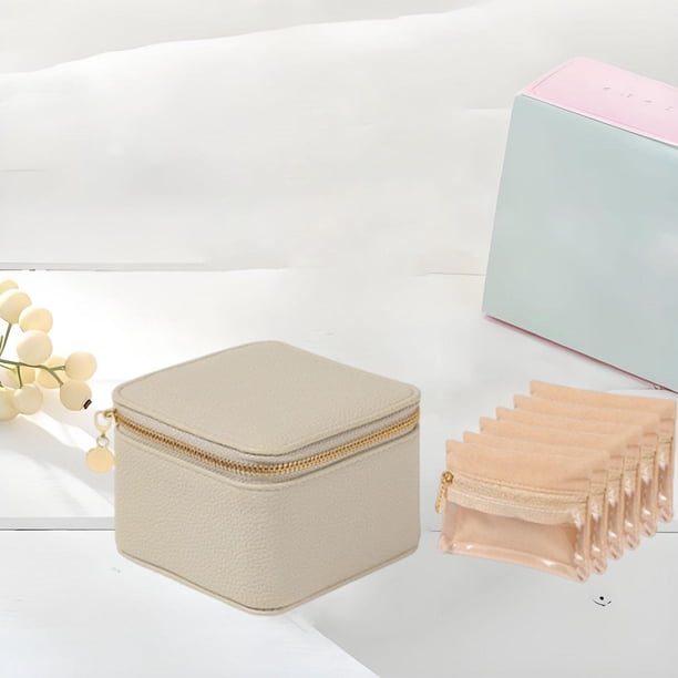 Estuche de para joyas, bolsa de almacenamiento de joyas con bolsa interior, organizador de pendientes compacto con cremallera para colgantes de Blanco