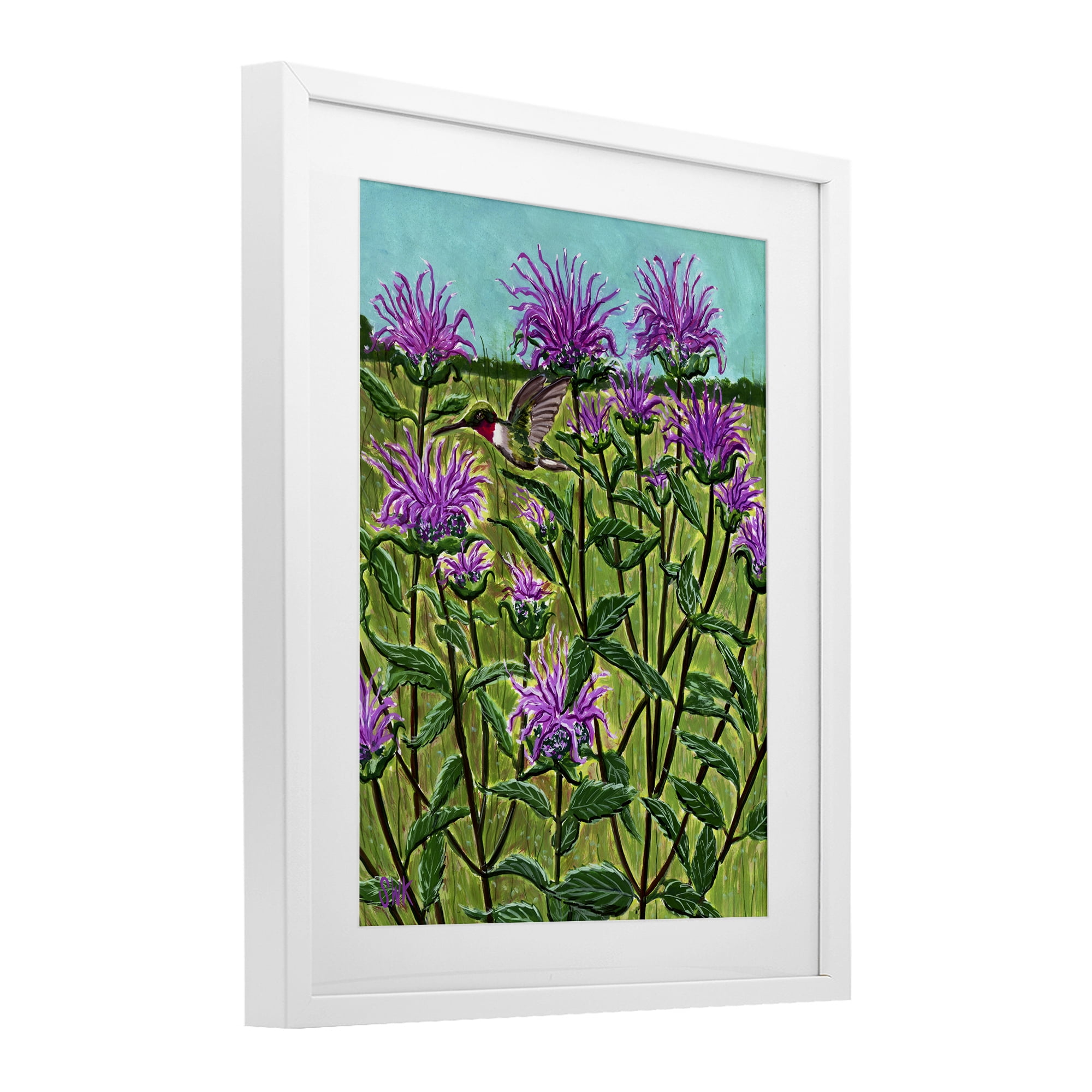 Stupell Industries Ruby Throated Hummingbird & Beebalm White Framed Print Under Glass, design by Sarah Waldron Kimball
