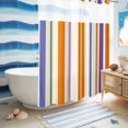 thumbnail image 5 of No Hook Shower Curtain, Burnt Orange Striped Shower Curtains for Bathroom with See Through Top Window, Farmhouse Thin Line Modern Abstract Art Waterproof & Washable Bath Curtain Stall 48"x72", 5 of 9