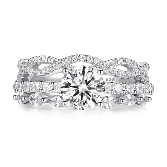 SFTING 3Pcs Wedding Rings Set for Women Engagement Wedding Band 5A Cz 925 Sterling Silver Size 9