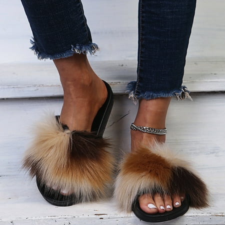 

Tangnade House Slippers for Women Fashion Color-Blocking Plush Slippers Casual Flat Sasual Slippers