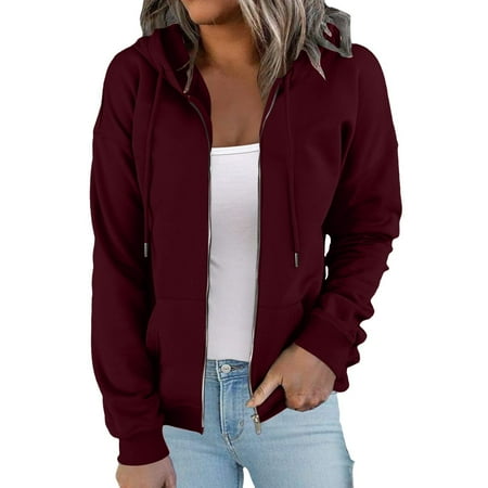 SIYUDAN Women s Hoodie Long Sleeve Hoodie Women s Zip Up Hoodies Graphic HoodieWine Jacket Fall Basics Clothes Women