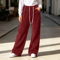 thumbnail image 2 of ZHYou No Boundarie Women's Casual Fleece Pants High Drawstring Waist Wide Leg Thick Warm Winter Loungewear Loose Sweatpants with Pockets,Wine,Size XL, 2 of 9