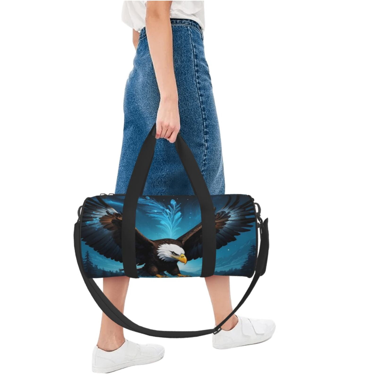 Defioc Night Sky Forest Bald Eagle for Travel Duffle Bag,Weekender Bag Carry On Tote Bags Hospital Bag Large Capacity Sport Gym Bag for Men Women Fit for Trave, Gym,Weekend